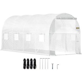 Greenhouse, 20x10x7 Ft Walk-in Tunnel Plant Hot House W/ Galvanized Steel Hoops, Zippered Door & 8 Roll-up Windows, Green House
