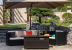 57 Inch Propane Fire Pit Table, 50,000BTU Outdoor Gas Fire Pit, 2 in 1 Rectangular Firepit Extruded Aluminum w/ Lid, Glass Beads